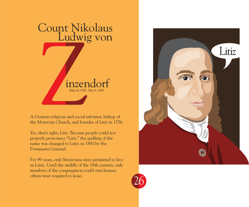 Count Nikolaus Ludwig von Zinzendorf's religious affiliation played a crucial role in the daily life of early Lititz. Illustration by Bill Dussinger.