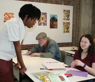 Illustrator Christian Robinson meets with PCA&D students.