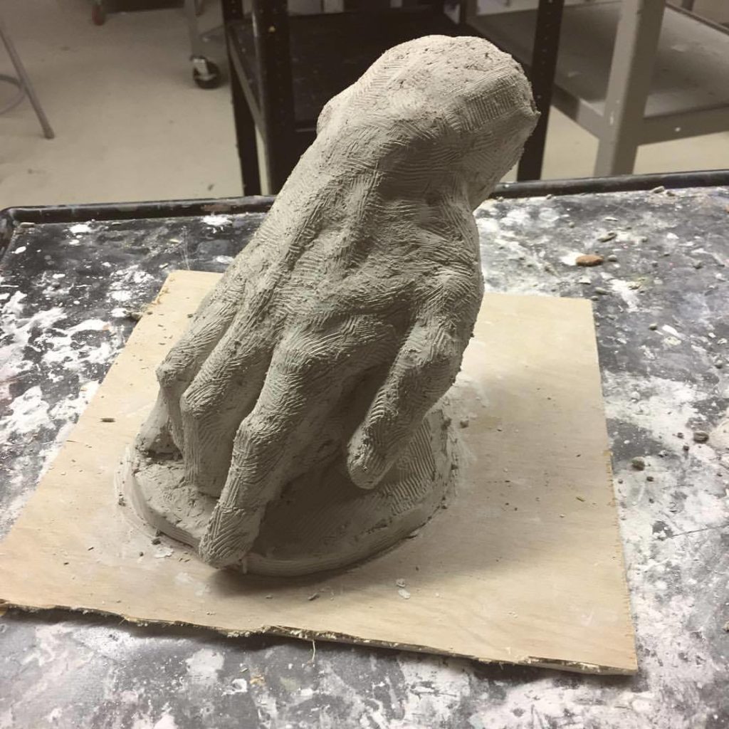 A hand anatomy demonstration in clay for Kitson’s sculpture students