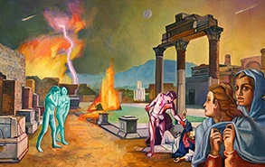 "Allegory, Trapped in Pompeii" oil, 24" x 38,' Tom Scullin.