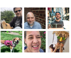 Clockwise, from top left: Chris Ruch and Gryphon, Justin Phillips, Aaron Thompson, Dean Jessica Edonick, Jessica Sponsler's dog Coco, and Natalie Lascek.