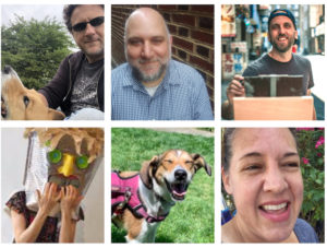 Clockwise, from top left: Chris Ruch and Gryphon, Justin Phillips, Aaron Thompson, Dean Jessica Edonick, Jessica Sponsler's dog Coco, and Natalie Lascek.