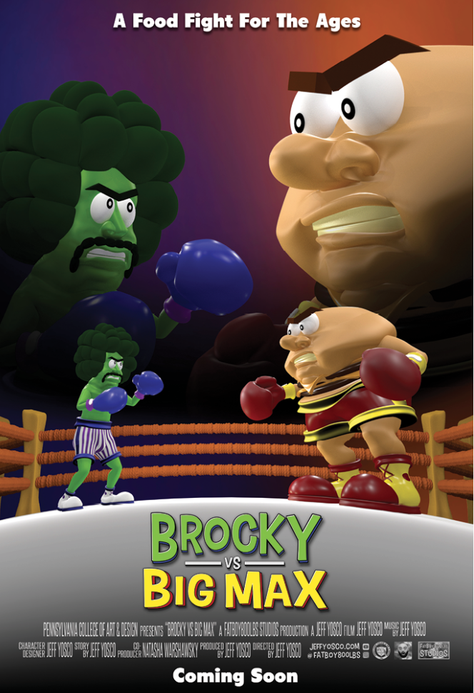 Poster for "Brocky VS Big Max," by Jeff Yosco, '20, Animation & Game Art