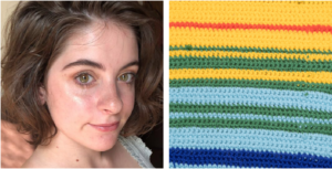 Headshot of Brittany Lare '21, Fine Art, with her piece Brittany Lare "1950 and 1980 (detail), 2020 yarn (crochet) 84 x 10 in.