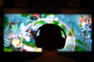 general image of gamer with headphones, silhouette