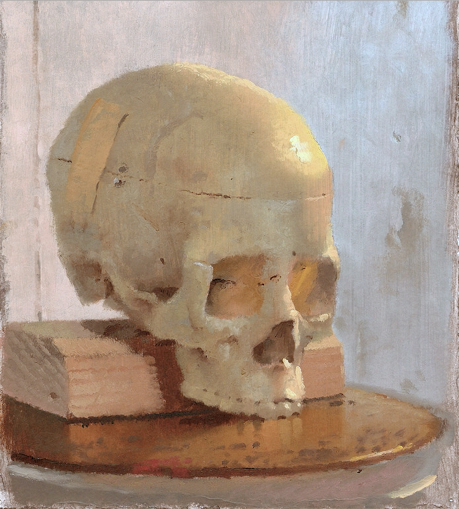 painting of skull resting on block by Prof. Jason Ward