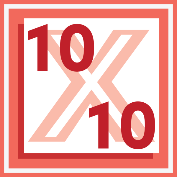 Graphic with number 10 in opposite corners over an X