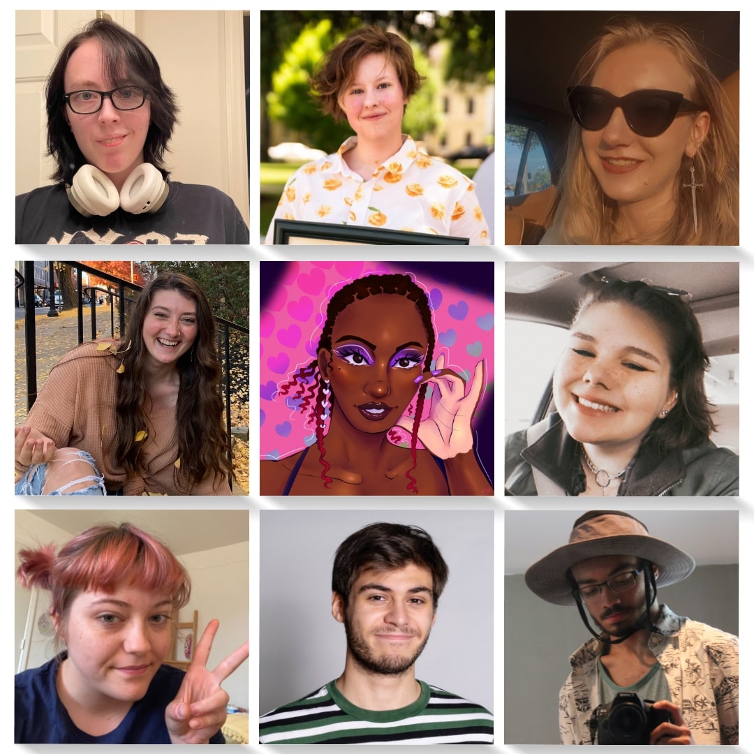 9-grid showing headshots of college students