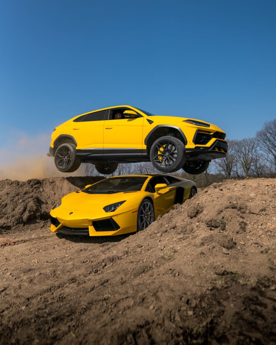 photo of airborne yellow Lamborghini by Alex Spangler '22, Graphic Design 