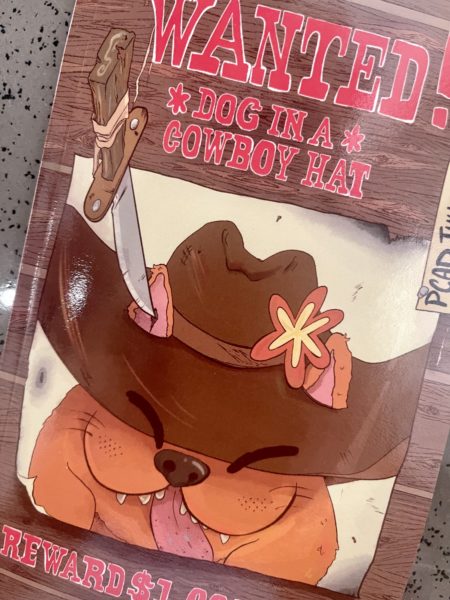 cover of a zine with a smiling dog in a cowboy hat, illustration