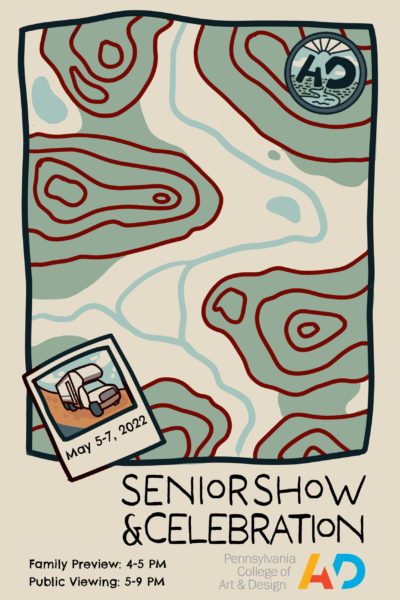 2023 Senior Show & Celebration concept by the team of Sadie Berndt, Olivia Kenny, and Madison Milewski '23, Illustration.