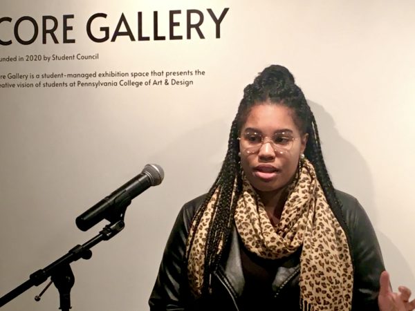 Dyneisha Gross represents Student Council at the opening of Core Gallery, 2020. 
