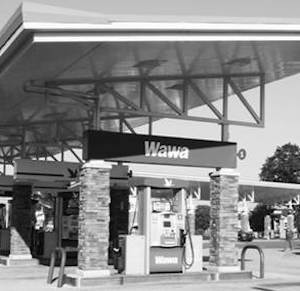 Cropped black and white photo of Wawa store by Eric Weeks.