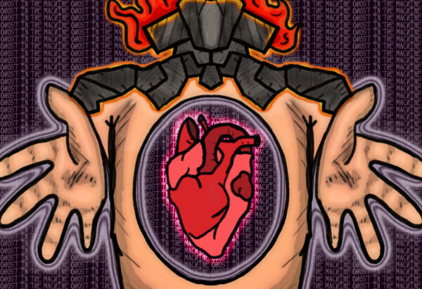a headless body with a red heart visible in center