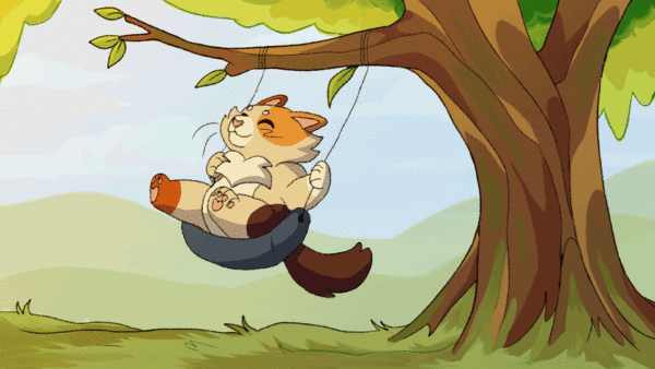 GIF of a cat on a tire swing
