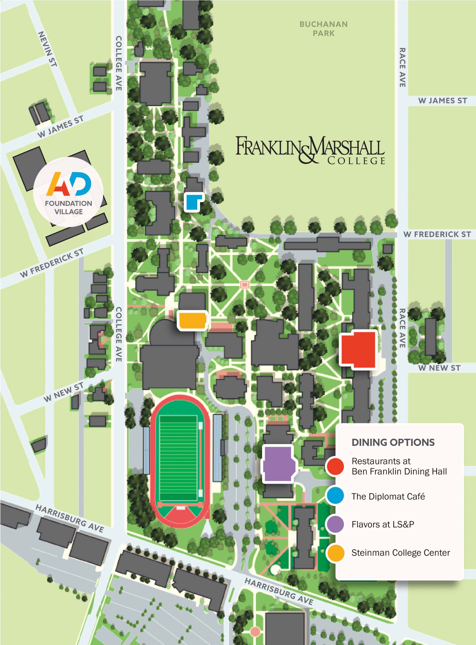 F&M Dining Locations Map for PCA&D students