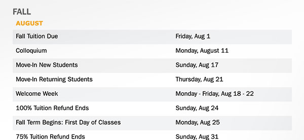 Academic Calendar